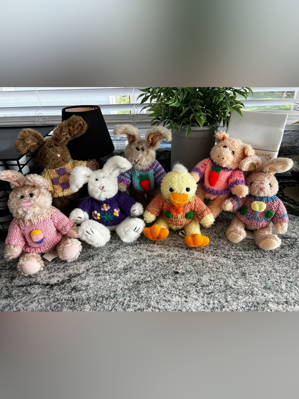 Vintage Chrisha Playful Plush Bunny, Duck,, Pig in Sweater Jointed Plush Animals